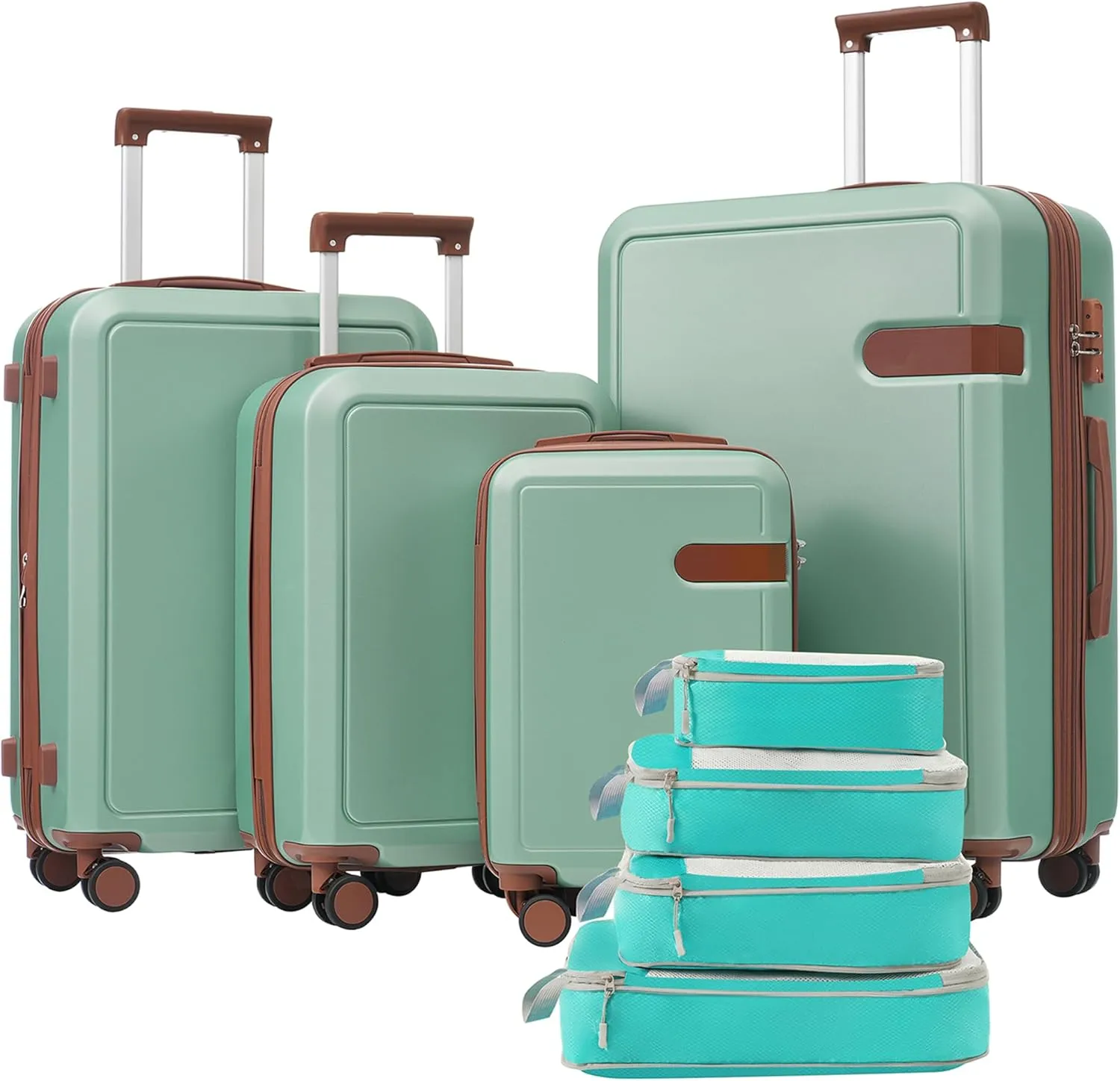 4 Piece Luggage Set with Compression Packing Cubes for Stress-Free Travel, Lightweight Expandable Suitcase with Smooth Spinner Wheels, Light Green
