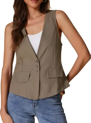 Allegra K Women's Casual Linen Vest Loose Sleeveless Blazer Lightweight Jacket Waistcoat