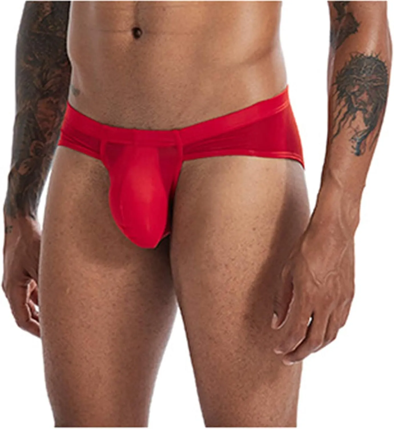 Andongnywell 3 Pack Men's Pure Color Sexy Underwear Ultra Soft Comfy Transparent Briefs Knickers Panties Trouser (Red,XX-Large)