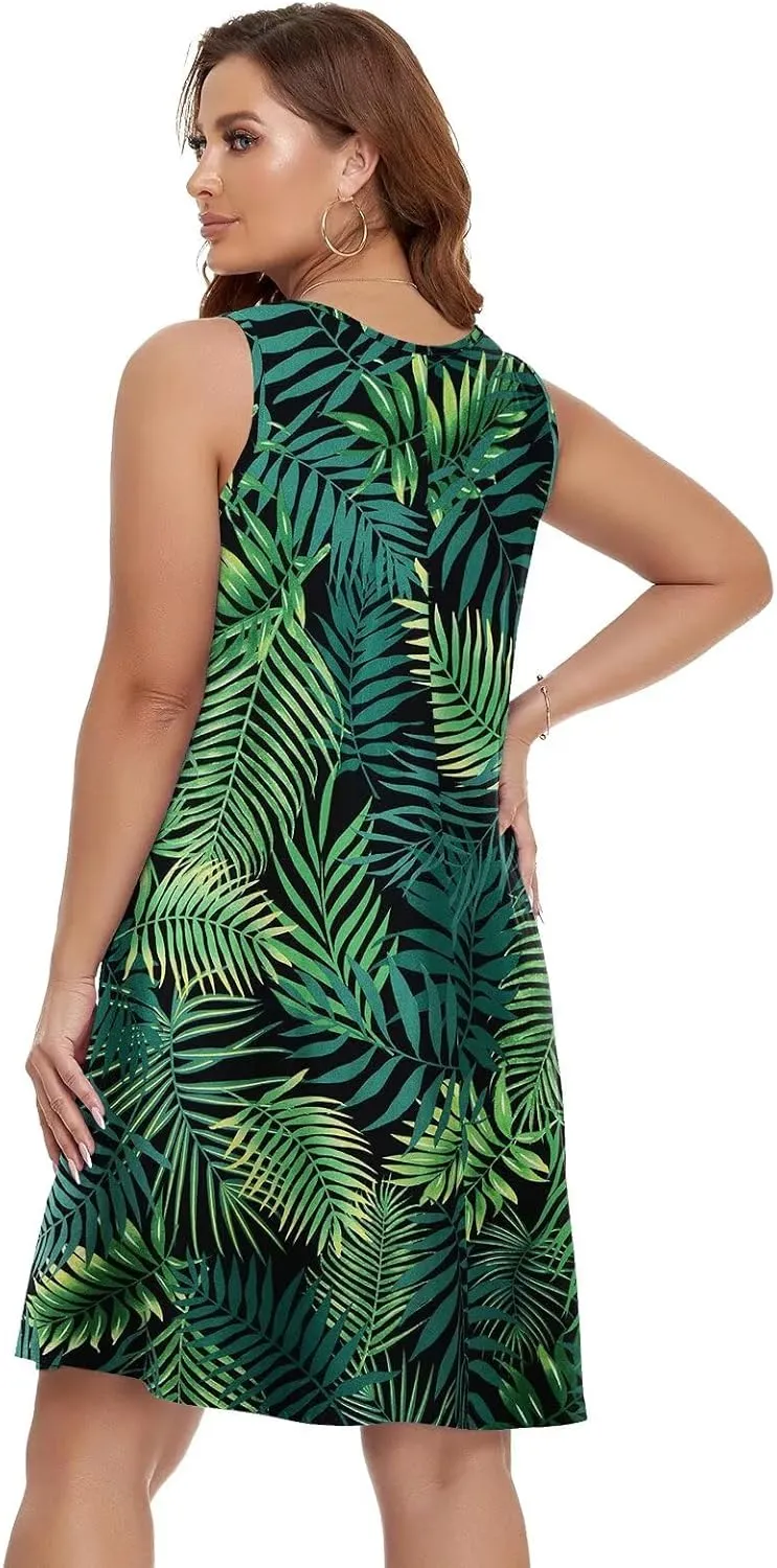 BELAROI Women Casual Summer Beach Dresses Plus Size Sundress V Neck Pockets Swing Tank Dress Cover Ups