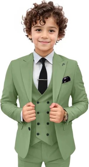 Boys Suit 3 Piece Ring Bearer Suit Slim Fit Peak Lapel Toddler Suits Kids Formal Tuxedo Wedding Outfit for Party Prom