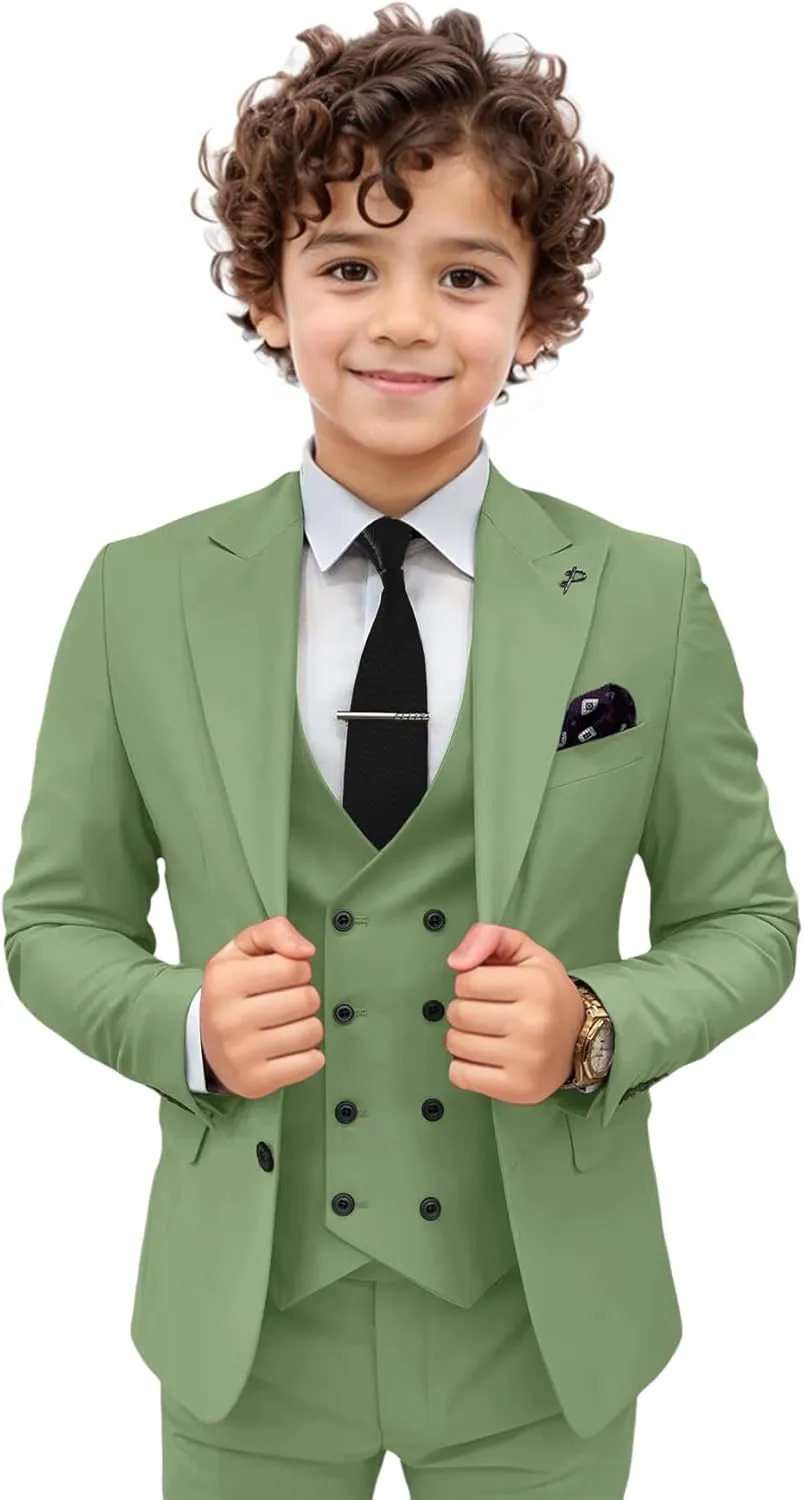 Boys Suit 3 Piece Ring Bearer Suit Slim Fit Peak Lapel Toddler Suits Kids Formal Tuxedo Wedding Outfit for Party Prom