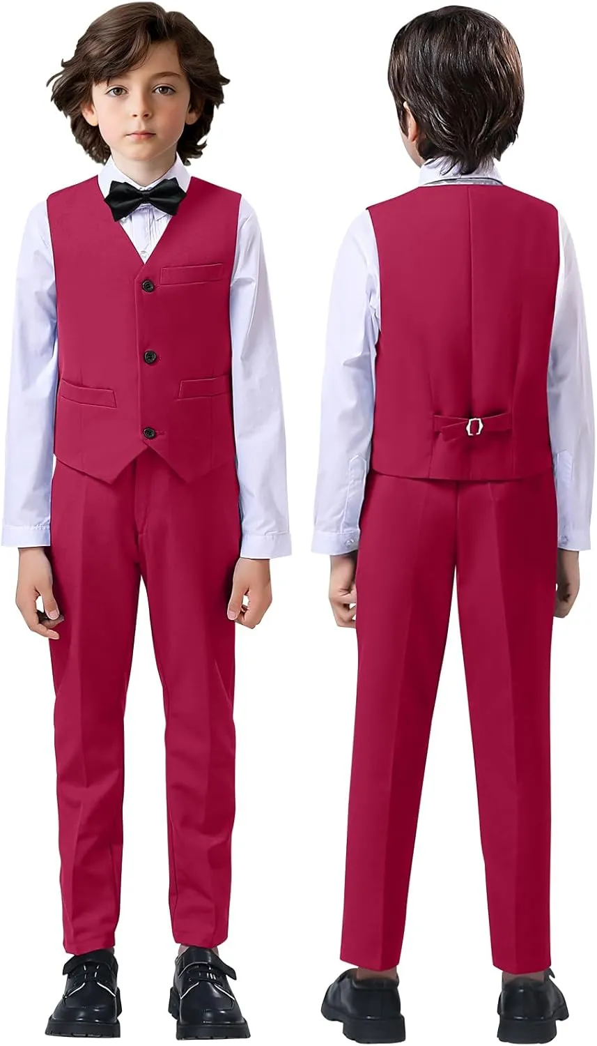 Boys Suit 4-Pieces Toddler Tuxedo Vest Pants Set Suits for Boys Communion Dress Clothes Ring Bearer Outfit