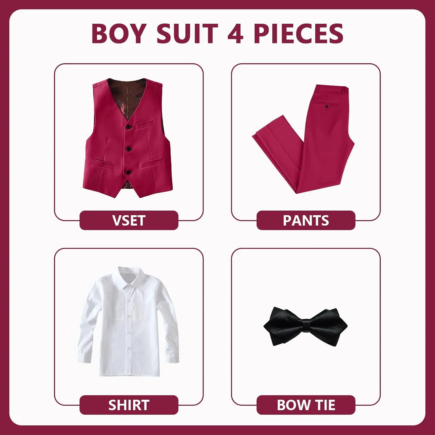 Boys Suit 4-Pieces Toddler Tuxedo Vest Pants Set Suits for Boys Communion Dress Clothes Ring Bearer Outfit