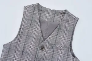 Boys Suits Plaid Double Breasted Kids Tuxedo Blazer Jacket Pants Vest Wedding