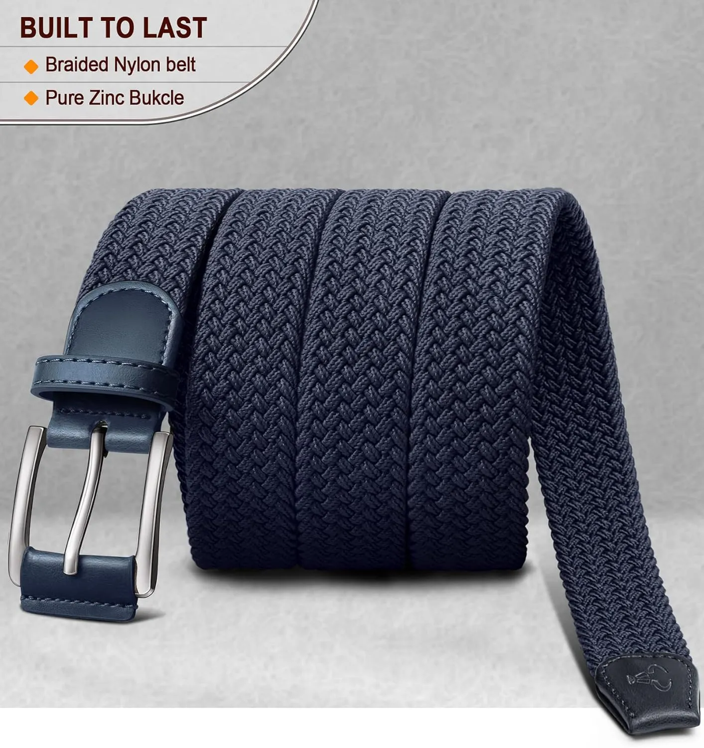 BULLIANT Belt for Men 2Pack,Mens Gift Stretch Braided Web Belt Elastic for Casual Golf Jeans,1 3/8"