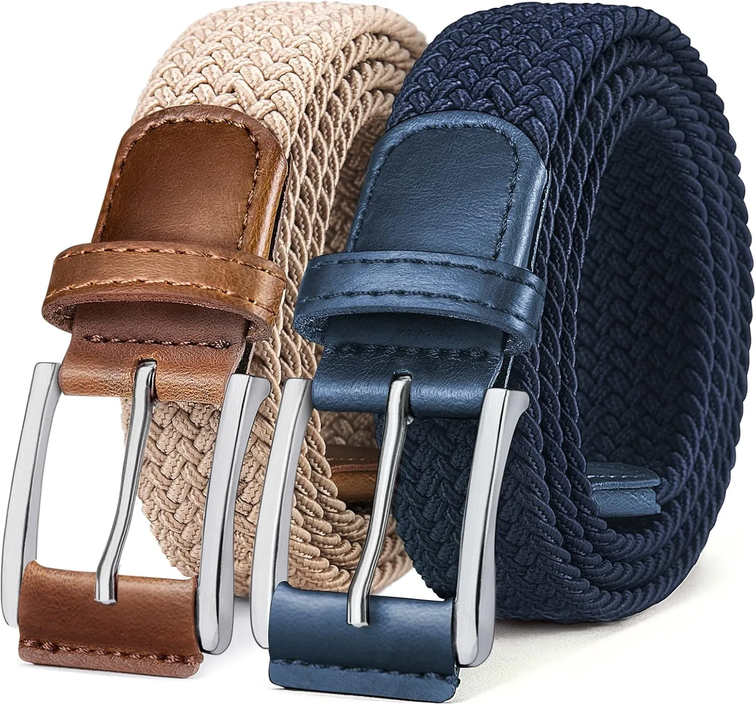 BULLIANT Belt for Men 2Pack,Mens Gift Stretch Braided Web Belt Elastic for Casual Golf Jeans,1 3/8"