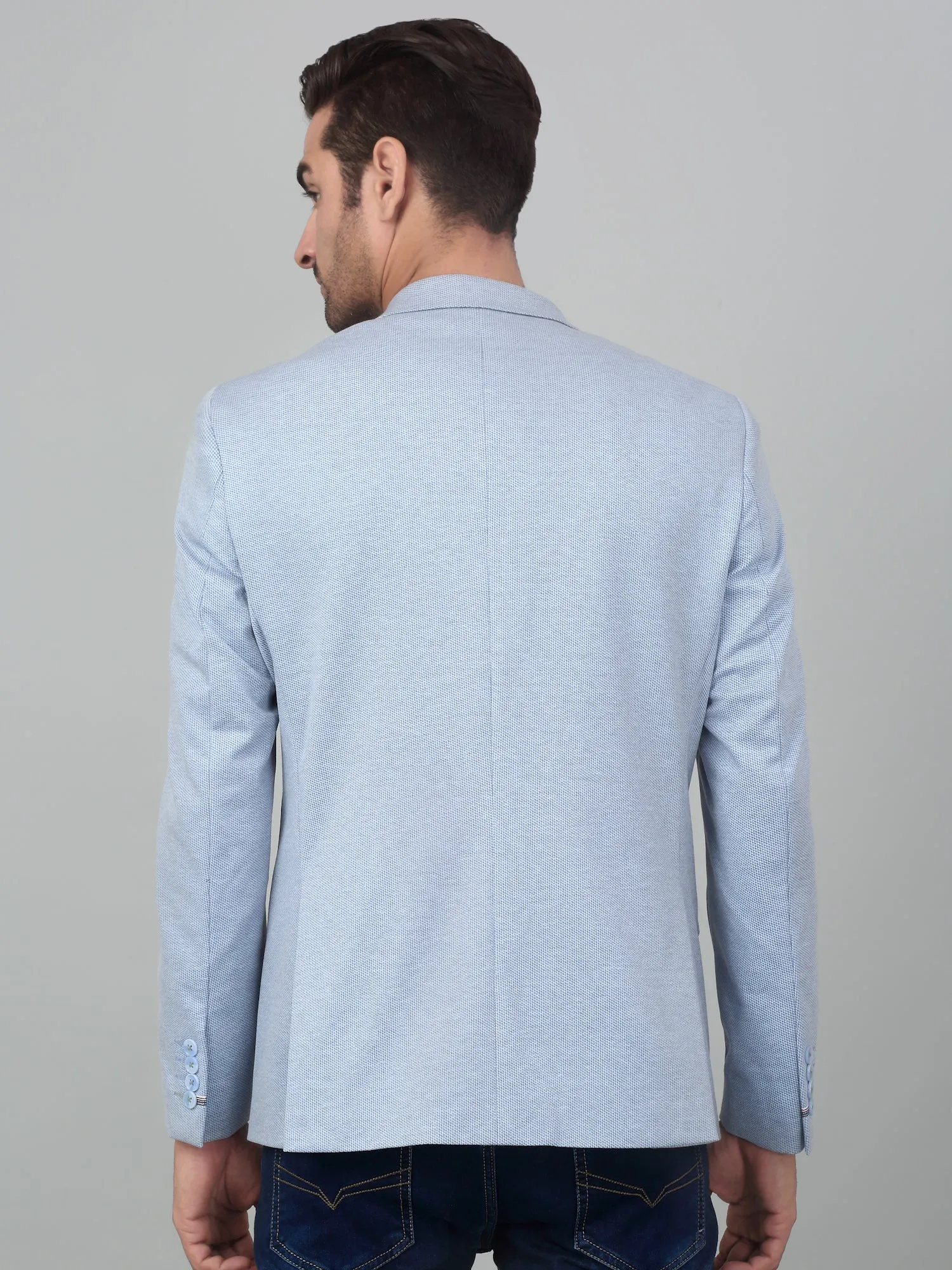 Cantabil Men Blue Self Design Notch Lapel Casual Blazer