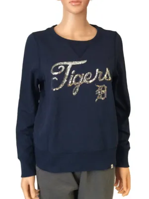 Detroit Tigers 47 Brand WOMENS Navy with Sequin Logo LS Crew Neck Sweatshirt (S)
