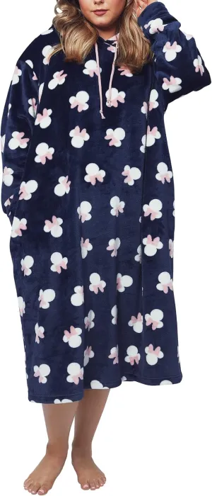 Disney Womens Blanket Hoodie Oversized Fleece Ultra Soft and Cosy Minnie Mouse Print Navy One Size