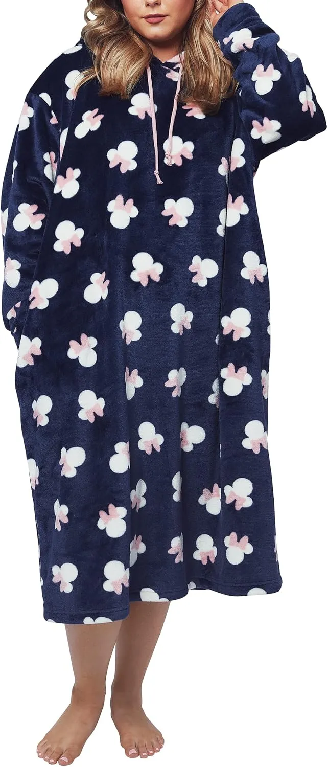 Disney Womens Blanket Hoodie Oversized Fleece Ultra Soft and Cosy Minnie Mouse Print Navy One Size
