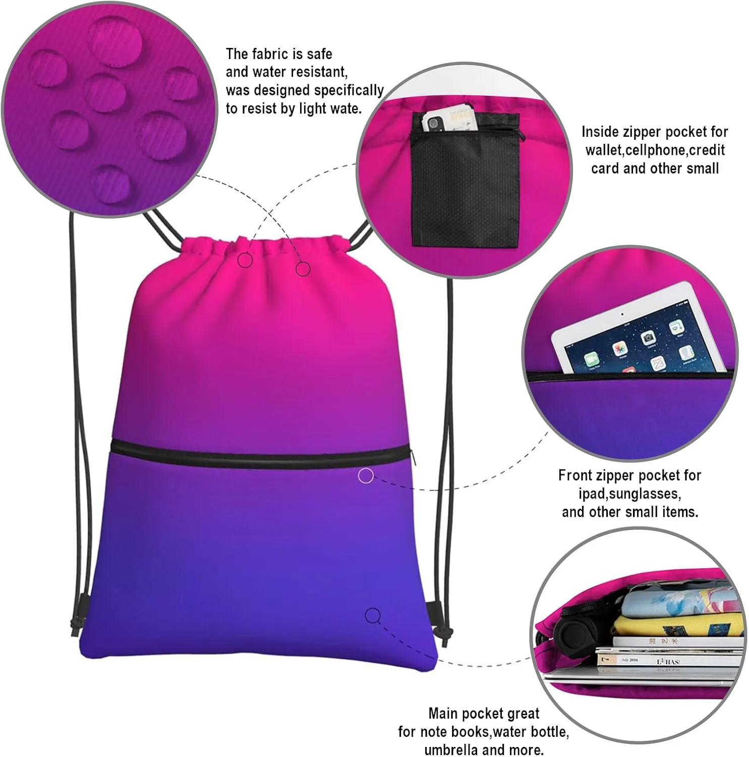 Drawstring Backpack,Women Gym Drawstring Bags, Gradient String Bag Sackpack Cinch Bag, Water Resistant for Sport, Shopping, Yoga (Red)