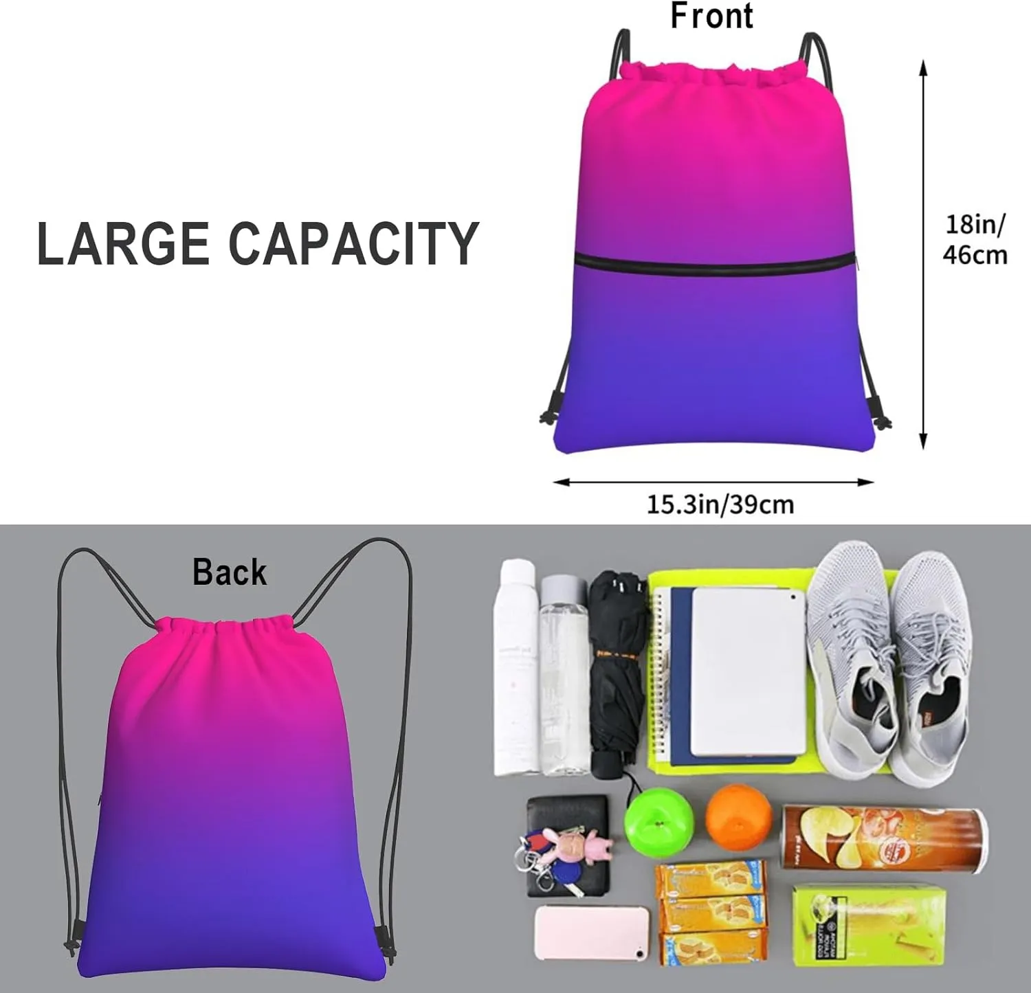Drawstring Backpack,Women Gym Drawstring Bags, Gradient String Bag Sackpack Cinch Bag, Water Resistant for Sport, Shopping, Yoga (Red)