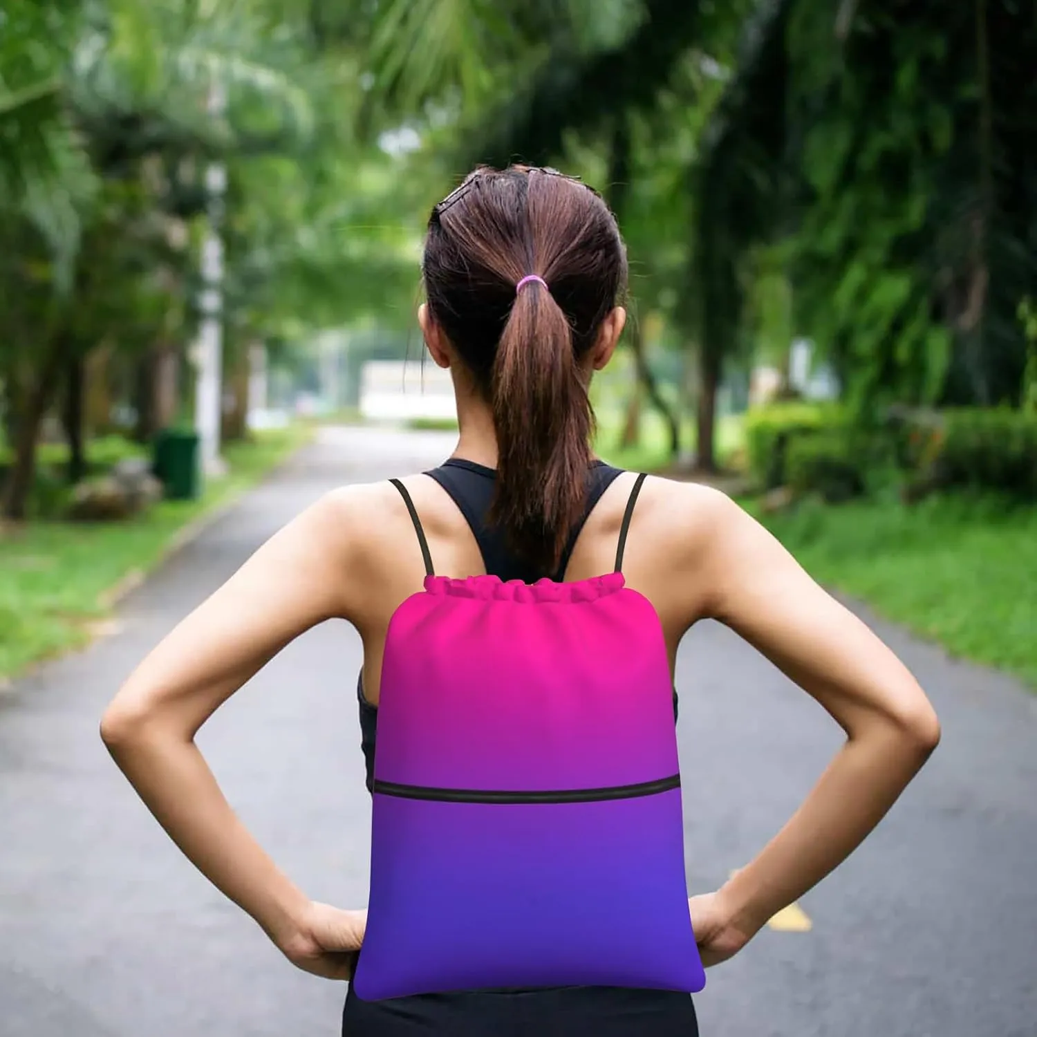 Drawstring Backpack,Women Gym Drawstring Bags, Gradient String Bag Sackpack Cinch Bag, Water Resistant for Sport, Shopping, Yoga (Red)