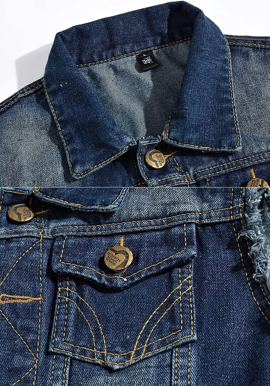 ebossy Men's Ripped Distressed Denim Vest Sleeveless Button Up Jean Vest Jacket