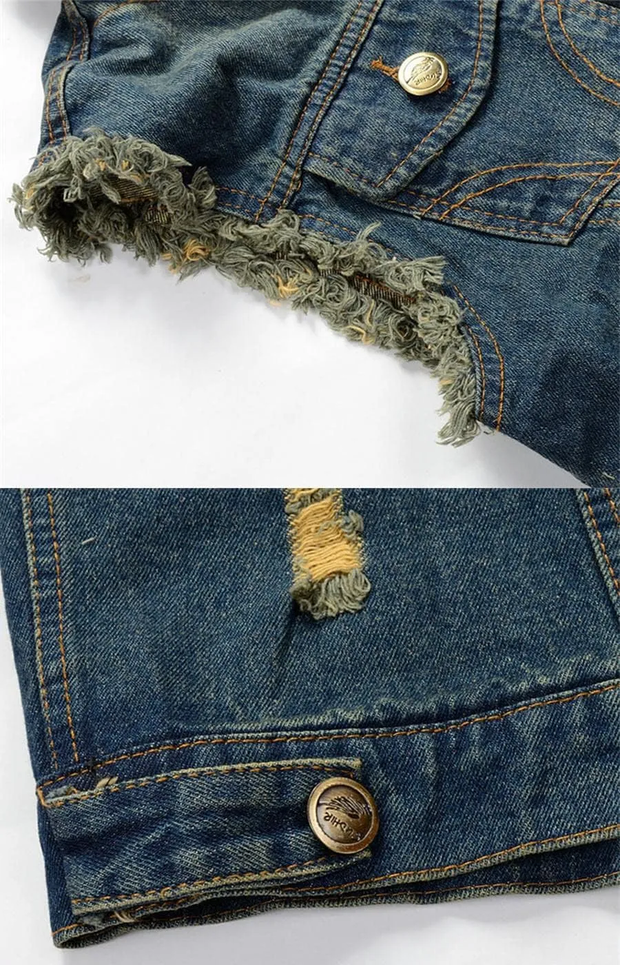ebossy Men's Ripped Distressed Denim Vest Sleeveless Button Up Jean Vest Jacket