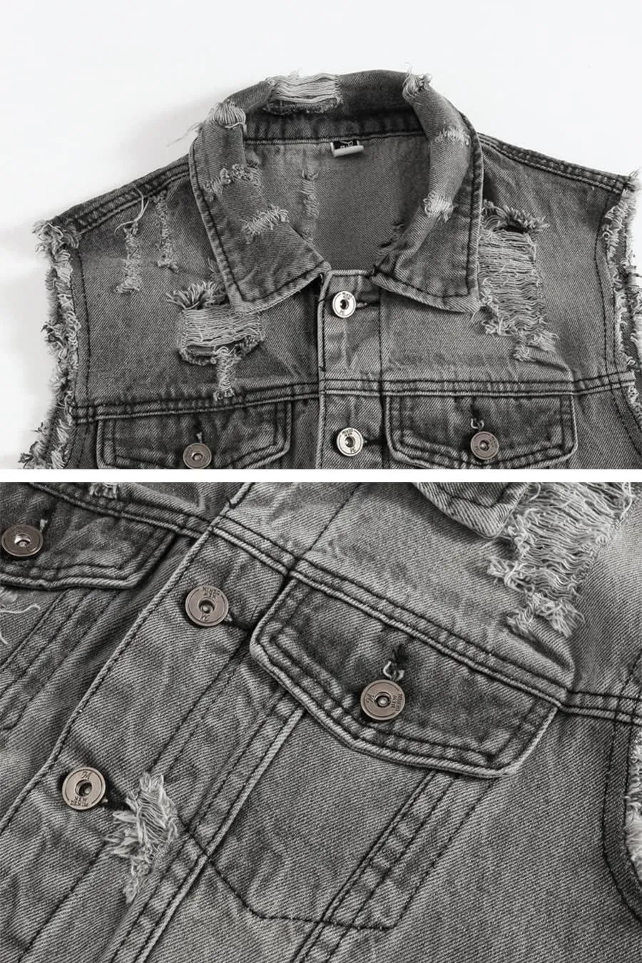ebossy Men's Ripped Distressed Denim Vest Sleeveless Button Up Jean Vest Jacket