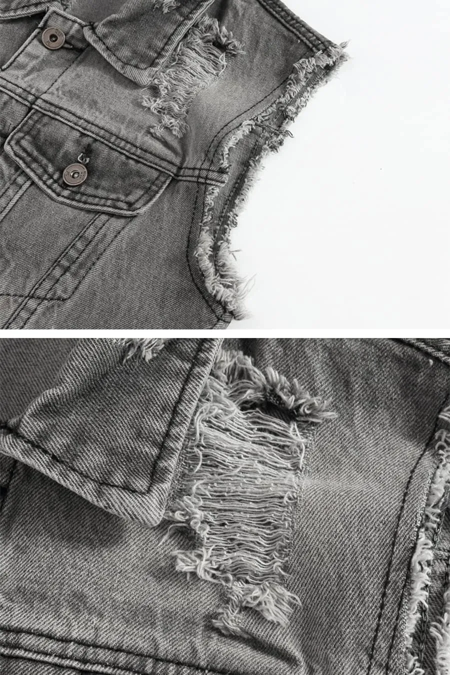 ebossy Men's Ripped Distressed Denim Vest Sleeveless Button Up Jean Vest Jacket