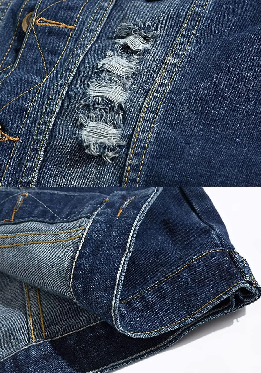 ebossy Men's Ripped Distressed Denim Vest Sleeveless Button Up Jean Vest Jacket