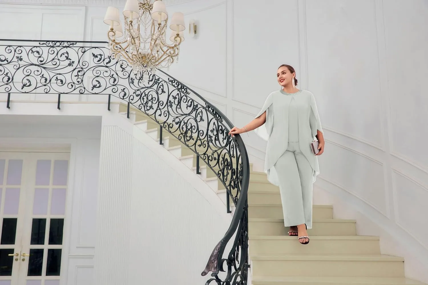 Hanna Nikole Plus Size Mother of The Bride Pant Suits 2 Piece Chiffon Sets Dressy Wedding Guest Outfit with High Low Hem