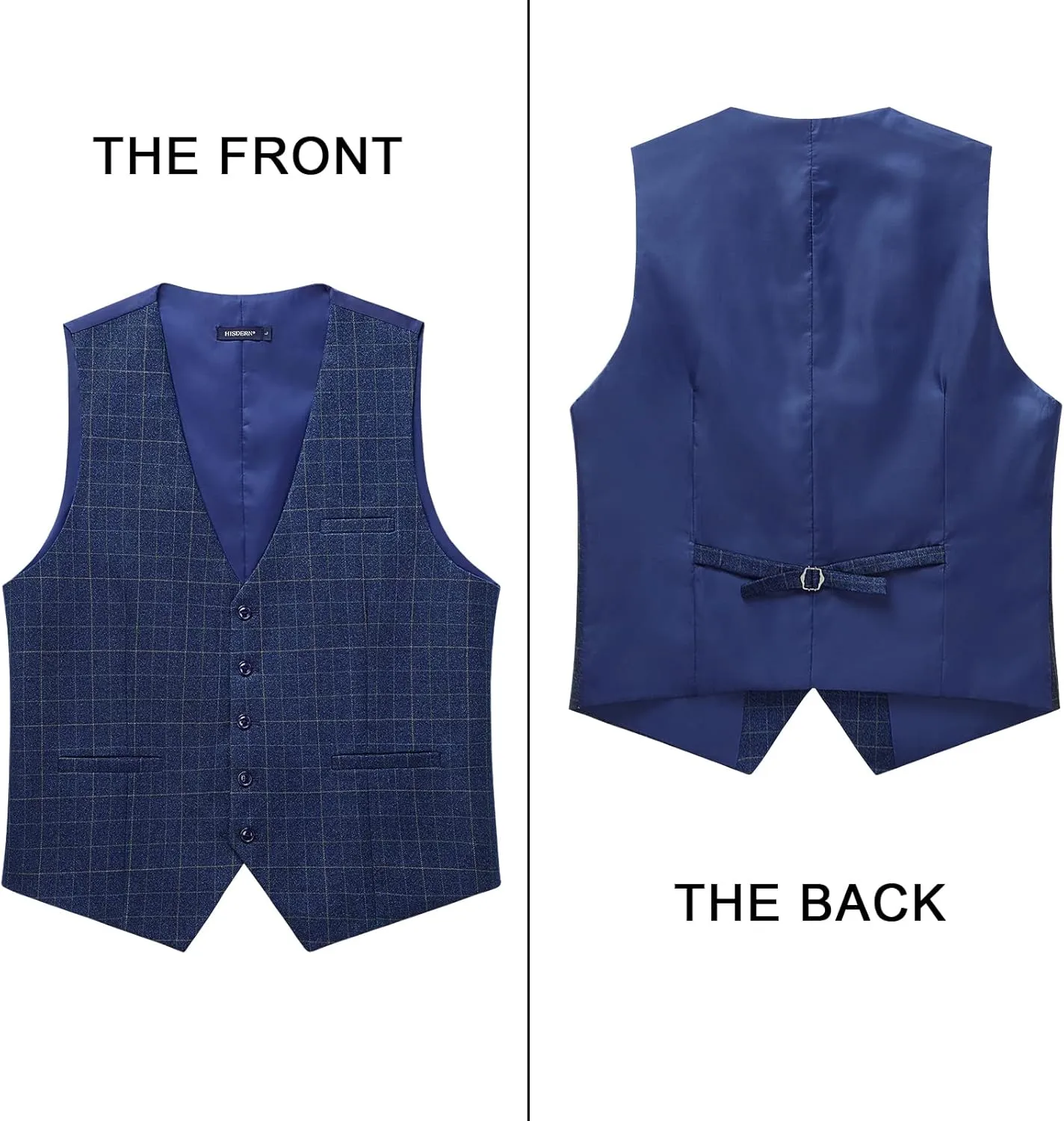 HISDERN Men's Suit Vest Plaid Dress Vest for Men Slim Fit Formal Business Waistcoat Tuxedo V-Ncek Solid Vest for Wedding