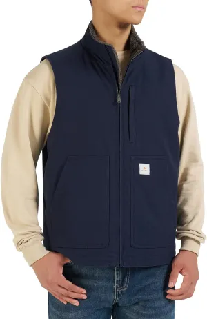 HISEA Men's Washed Duck Sherpa-Lined Vest, Mens Loose Fit Winter Insulated Canvas Workwear Mock-Neck Vest