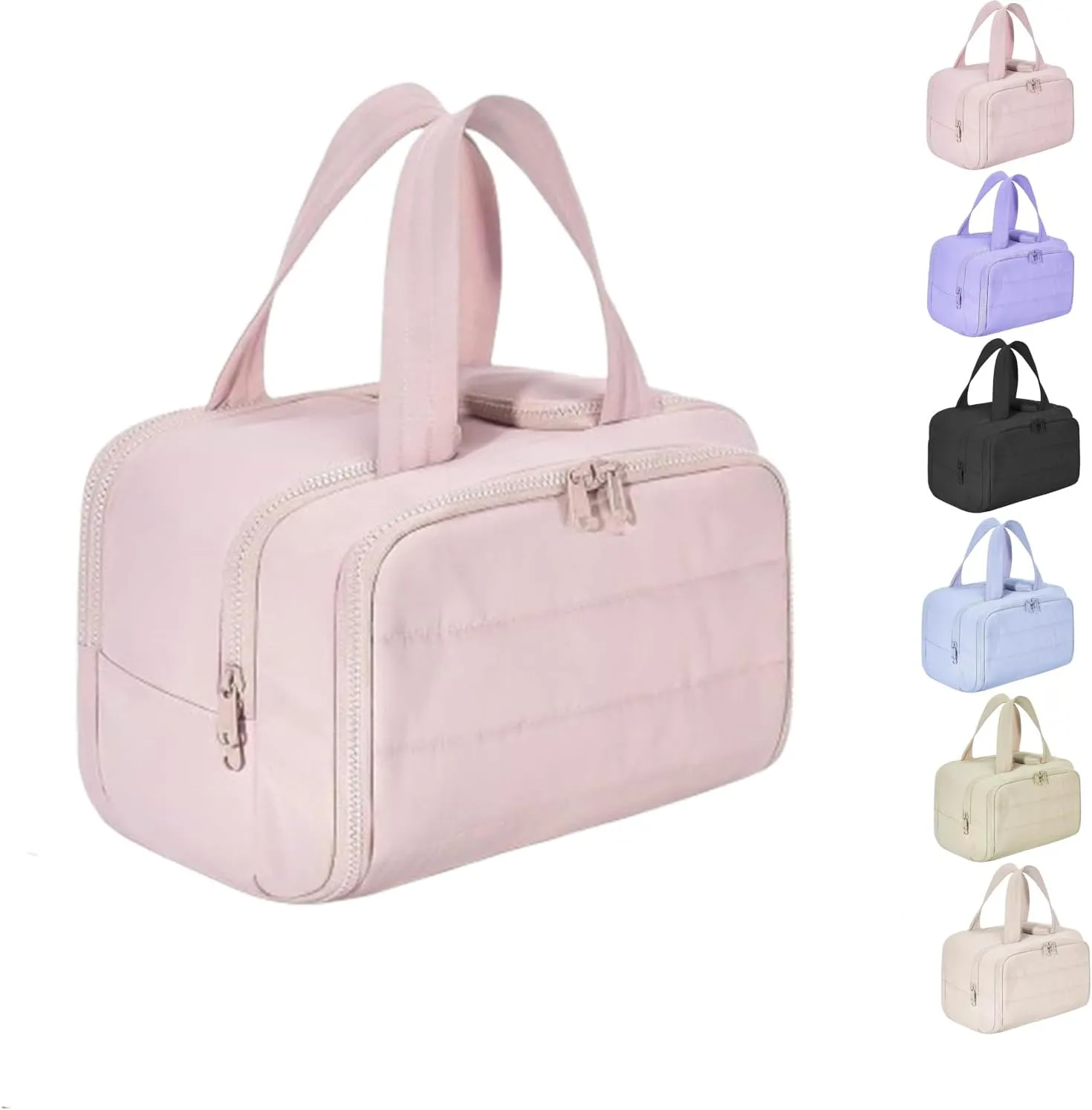 Humidity Travel Cosmetic Bag,Humidity Large Capacity Wide-Open Travel Cosmetic Bag,Lightweight Toiletry Organizer for Traveling,Wide-Opening Proof Organizer for Women (Light Pink)