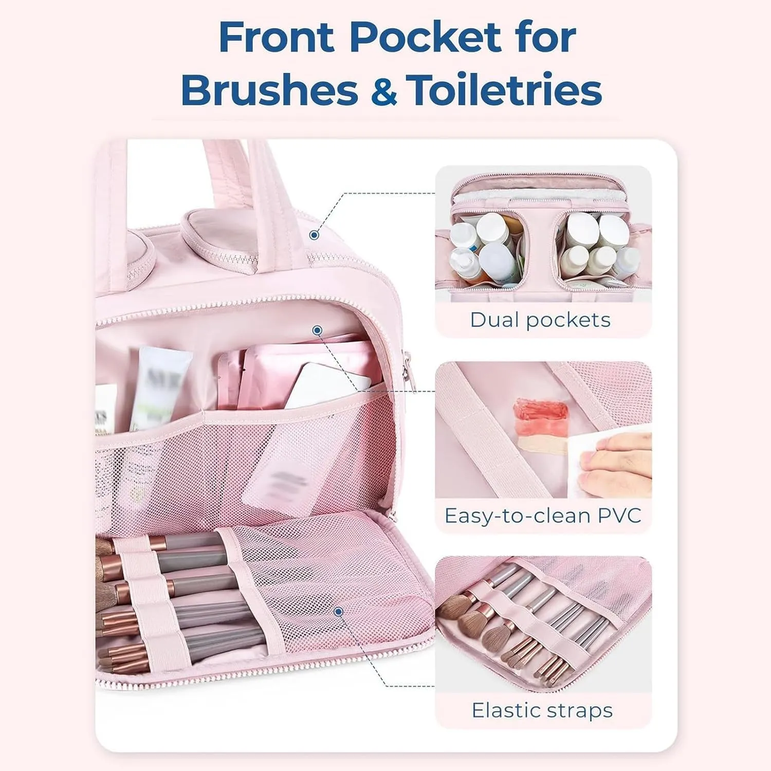 Humidity Travel Cosmetic Bag,Humidity Large Capacity Wide-Open Travel Cosmetic Bag,Lightweight Toiletry Organizer for Traveling,Wide-Opening Proof Organizer for Women (Light Pink)