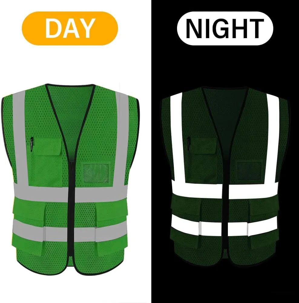 HYCOPROT High Visibility Mesh Safety Reflective Vest with Pockets and Zipper, Meets ANSI/ISEA Standards