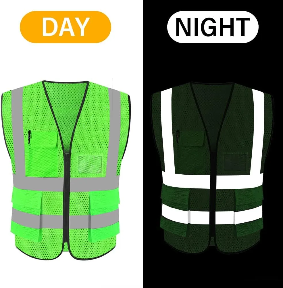 HYCOPROT High Visibility Mesh Safety Reflective Vest with Pockets and Zipper, Meets ANSI/ISEA Standards
