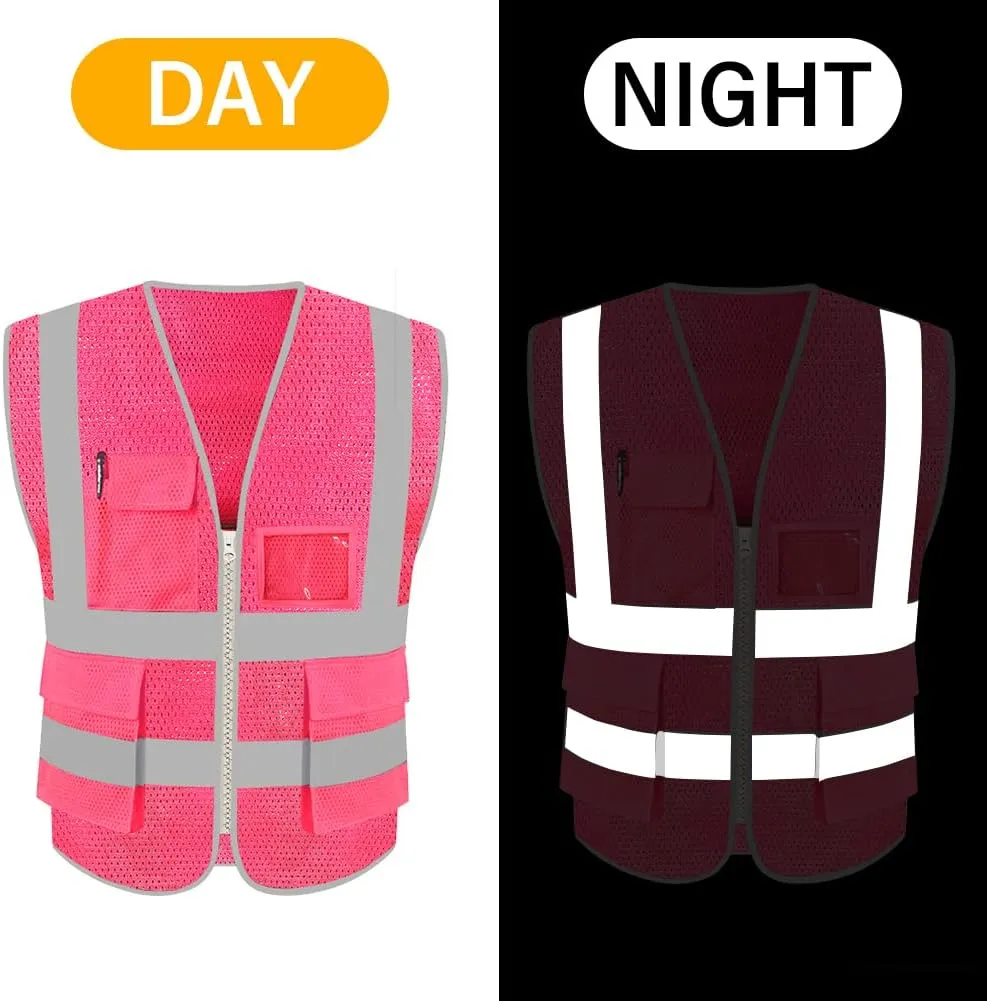 HYCOPROT High Visibility Mesh Safety Reflective Vest with Pockets and Zipper, Meets ANSI/ISEA Standards