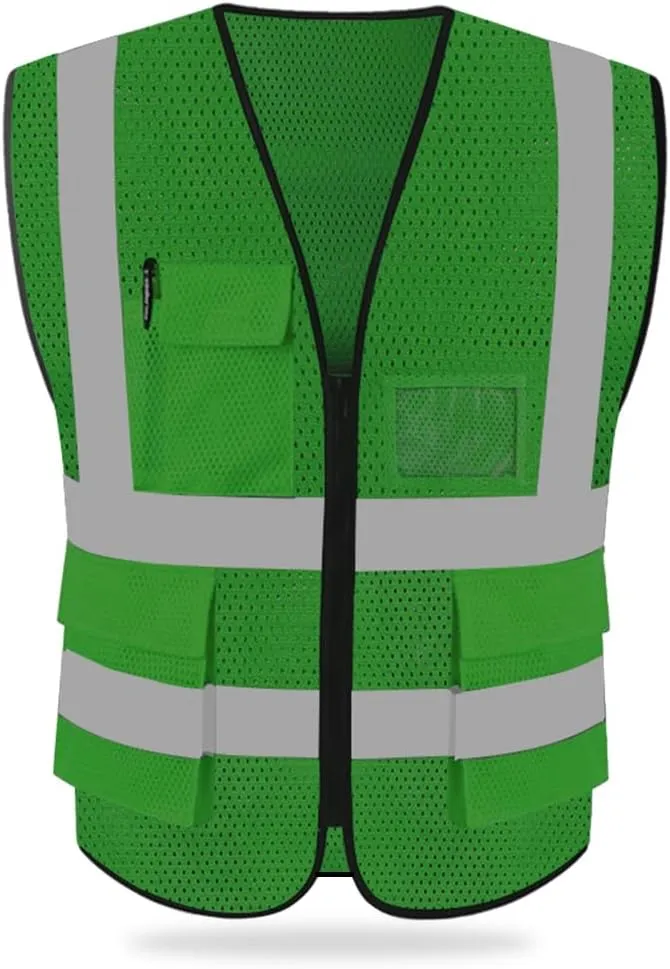 HYCOPROT High Visibility Mesh Safety Reflective Vest with Pockets and Zipper, Meets ANSI/ISEA Standards