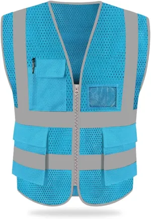 HYCOPROT High Visibility Mesh Safety Reflective Vest with Pockets and Zipper, Meets ANSI/ISEA Standards
