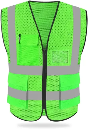 HYCOPROT High Visibility Mesh Safety Reflective Vest with Pockets and Zipper, Meets ANSI/ISEA Standards