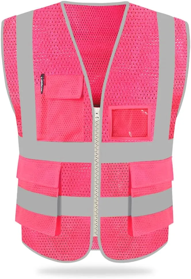 HYCOPROT High Visibility Mesh Safety Reflective Vest with Pockets and Zipper, Meets ANSI/ISEA Standards