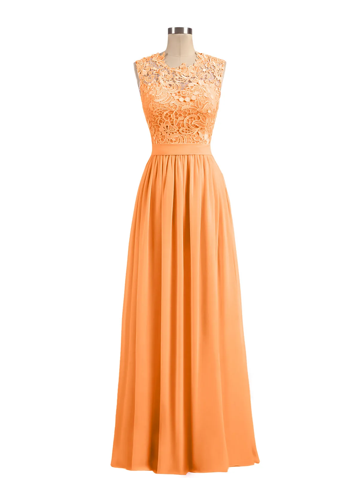 Illusion Neck Chiffon and Lace Dresses Orange