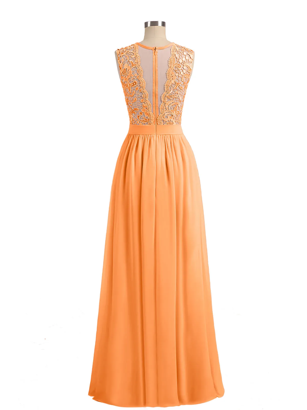 Illusion Neck Chiffon and Lace Dresses Orange