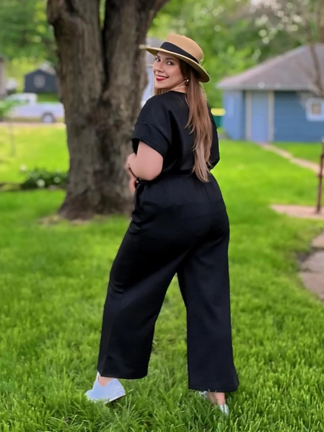 Imily Bela Womens Plus Size 2 Piece Sets Summer Vacation Outfits Short Sleeve Tops and Wide Leg Pants Matching Lounge Set