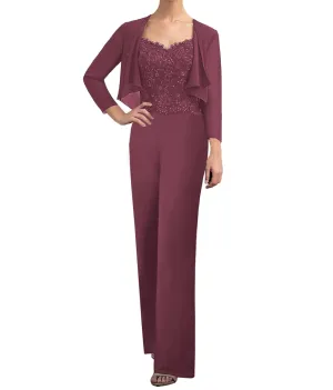 JAEDEN Mother of The Bride Pantsuits Jacket - Chiffon Formal Evening Gowns Long Lace