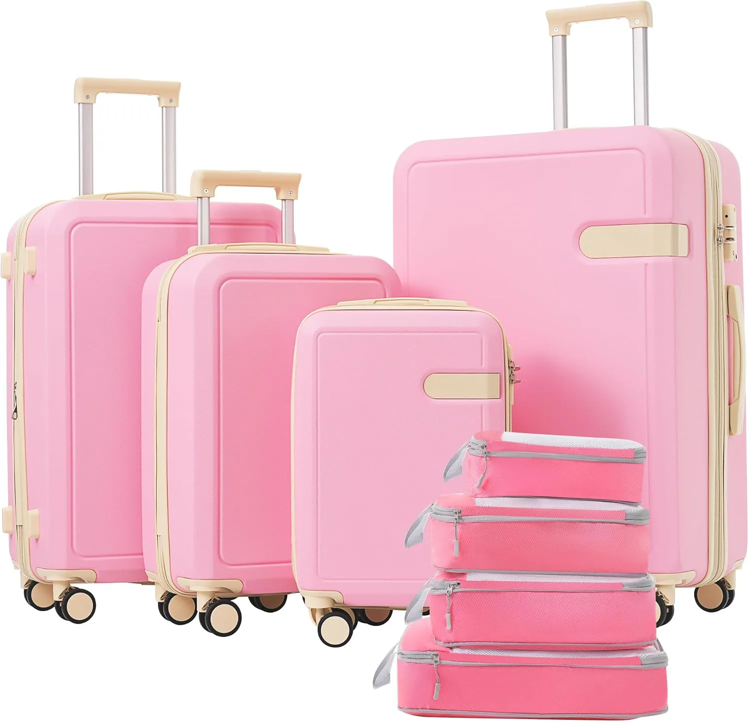 JCSD 4 Piece Luggage Set with Compression Packing Cubes, Lightweight Expandable Spinner Suitcases, Pink