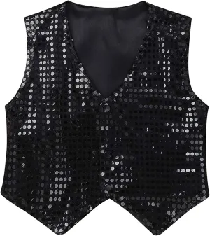 Kids Boys Girls Sequins Waistcoat Sleeveless V neckline Hip-Hop Jazz Dance Party Stage Performance Jacket Vest Costume
