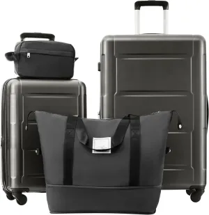 Lightweight 2 Piece Luggage Set for Travel, Expandable Suitcases with 360 Spinner Wheels, Durable Dark Gray Finish