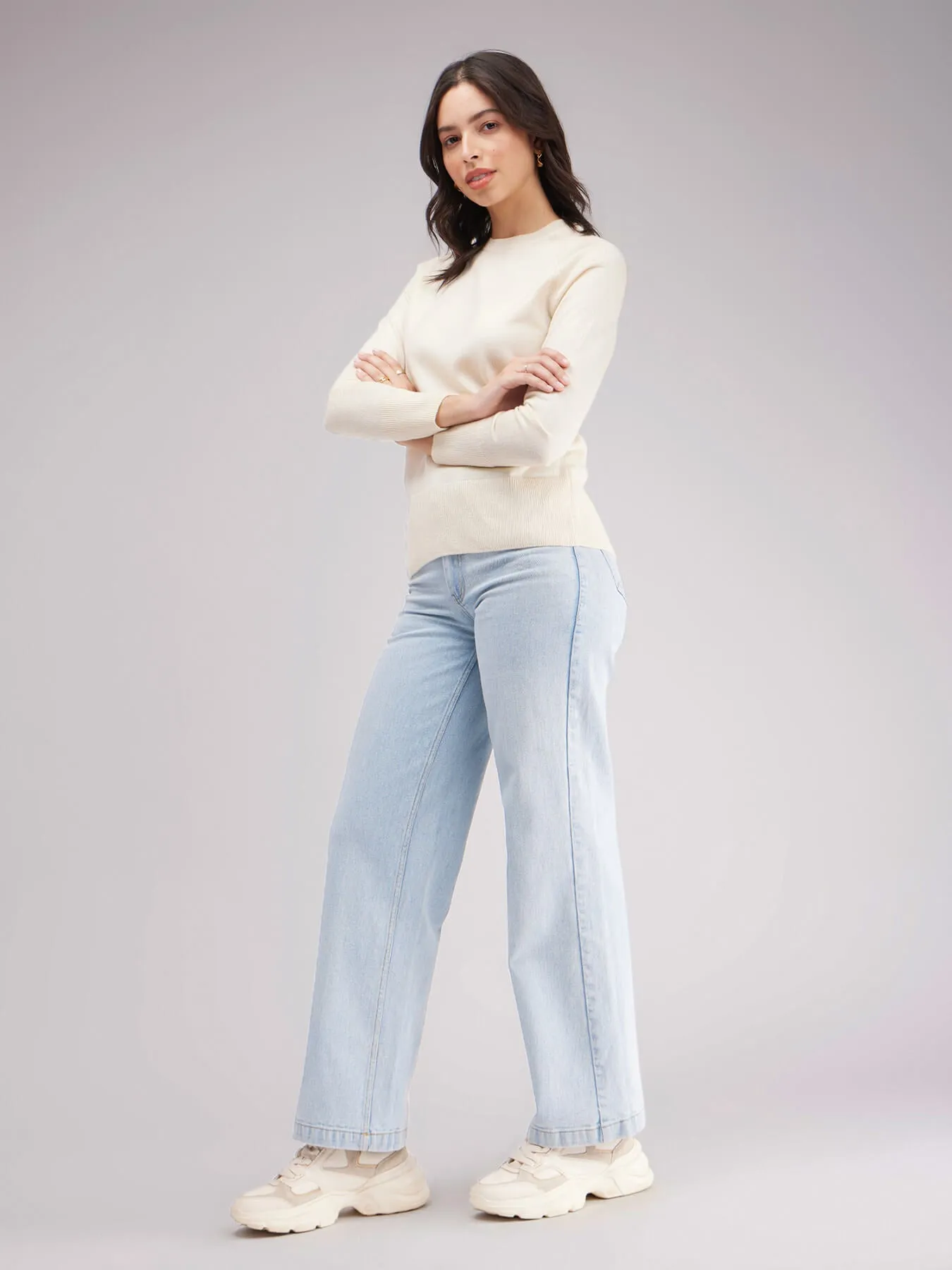 LivSoft Raglan Sleeves Round Neck Sweater - Off White