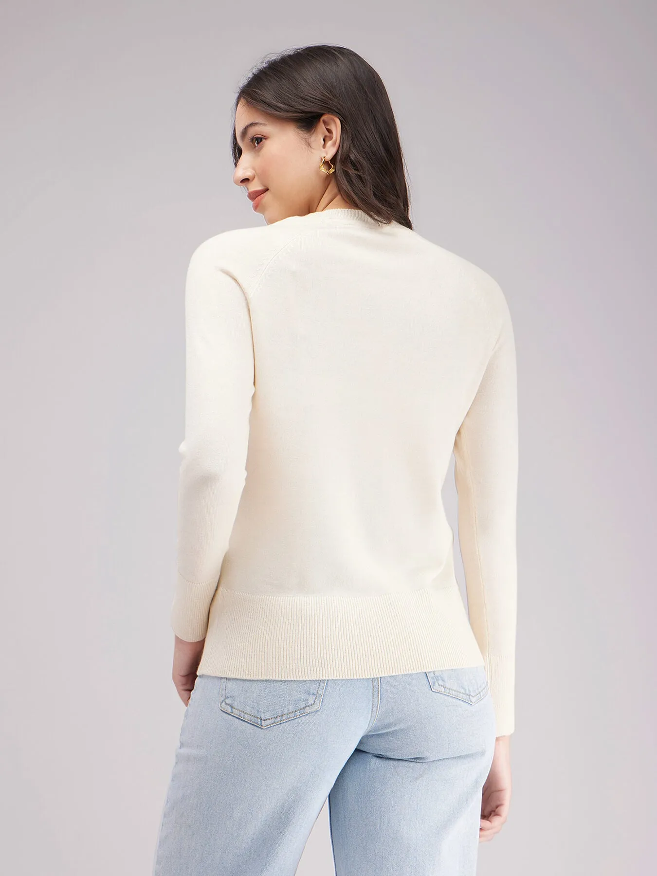 LivSoft Raglan Sleeves Round Neck Sweater - Off White