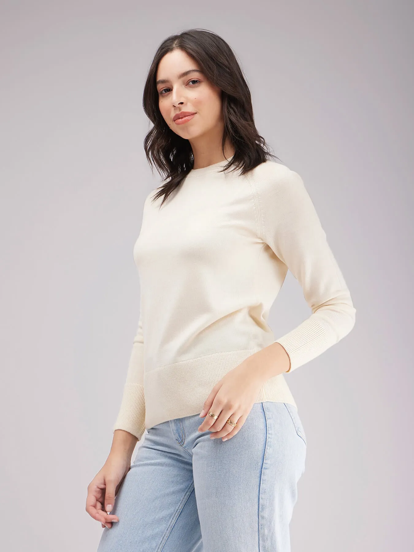 LivSoft Raglan Sleeves Round Neck Sweater - Off White
