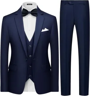 MAGE MALE Mens 3 Piece Suits Slim Fit Tuxedo Suit Set Soild Prom Wedding Suits One Button Blazer Vest Pants Set with Bow Tie
