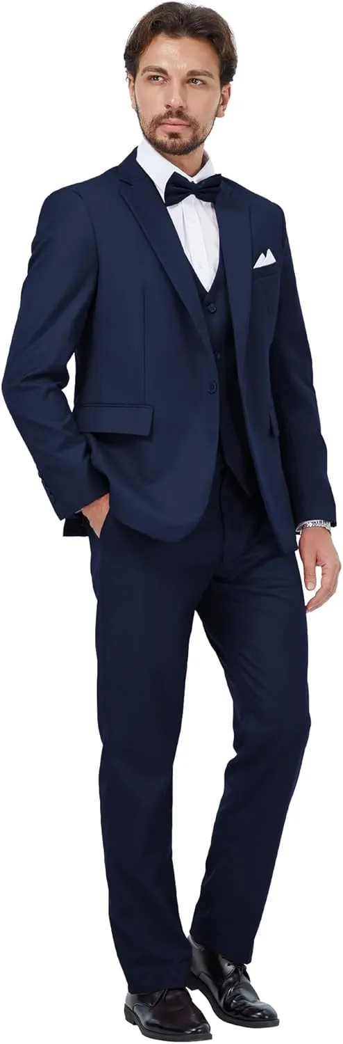 MAGE MALE Mens 3 Piece Suits Slim Fit Tuxedo Suit Set Soild Prom Wedding Suits One Button Blazer Vest Pants Set with Bow Tie