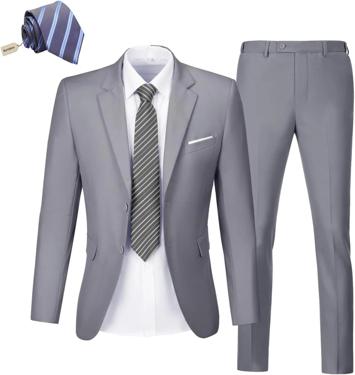 Mens 2 Piece Suit Set Slim Fit 2 Button Dress SuitsTuxedo Set Wedding Blazer Jacket Pants Tie Business Party Prom Suit
