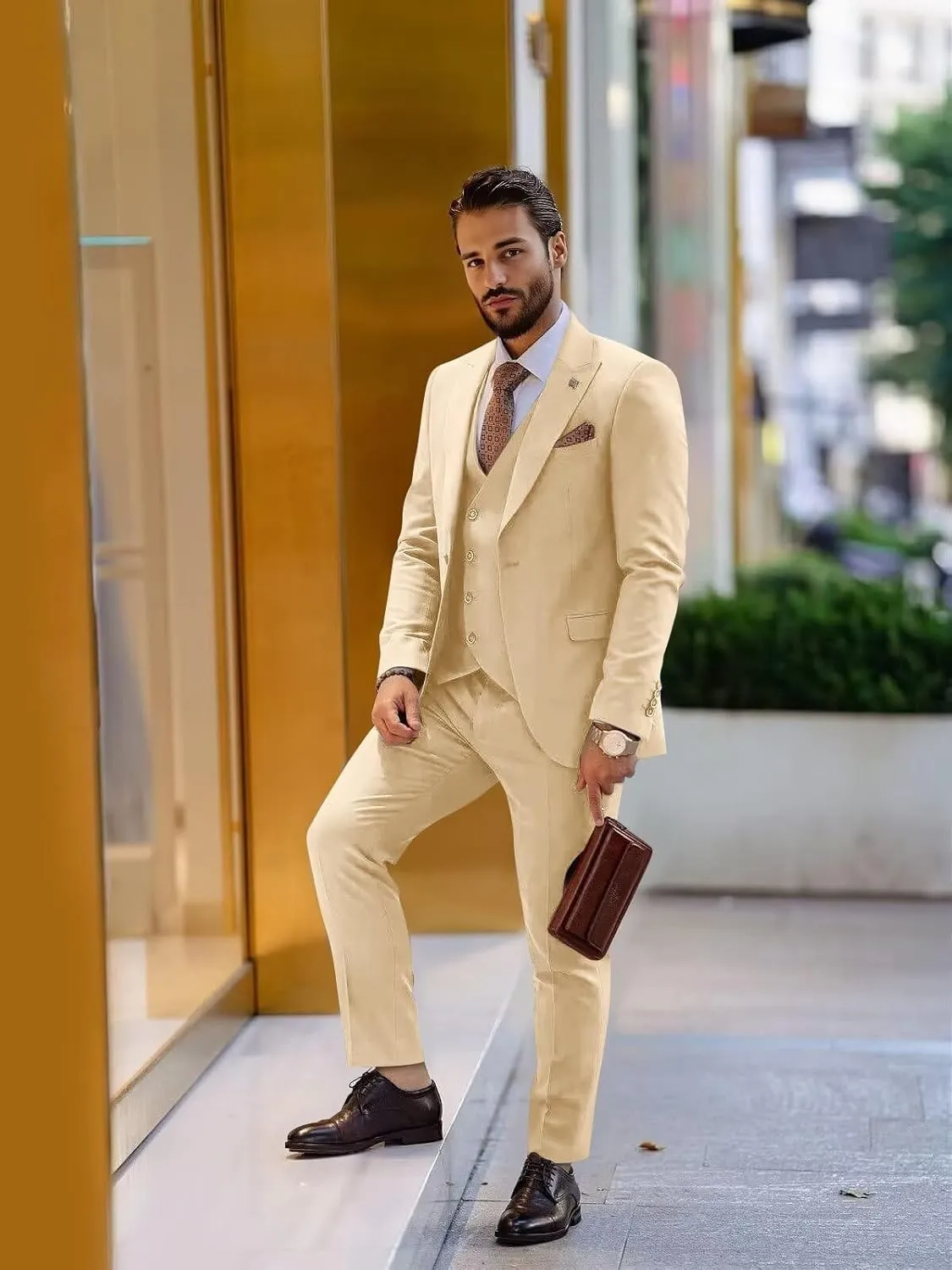 Men's 3 Piece Suit Slim Fit Classic One Button Suit for Men Groomsmen Business Prom Double Breasted Vest Blazer Tuxedo