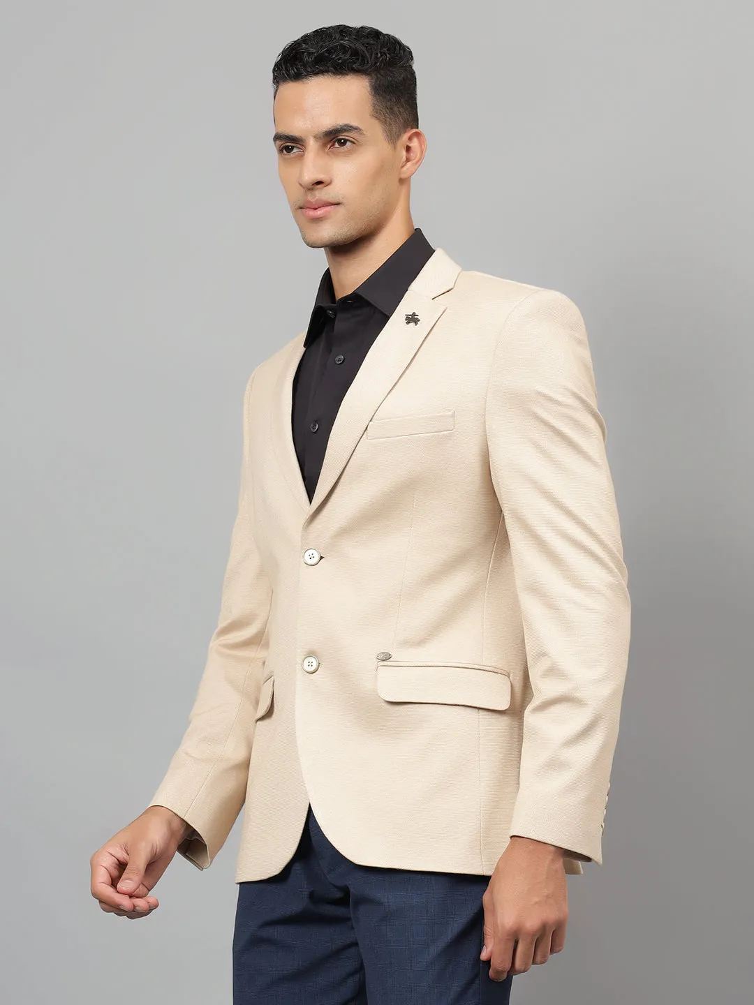 Men's Fawn Self Design Notch Lapel Casual Blazer